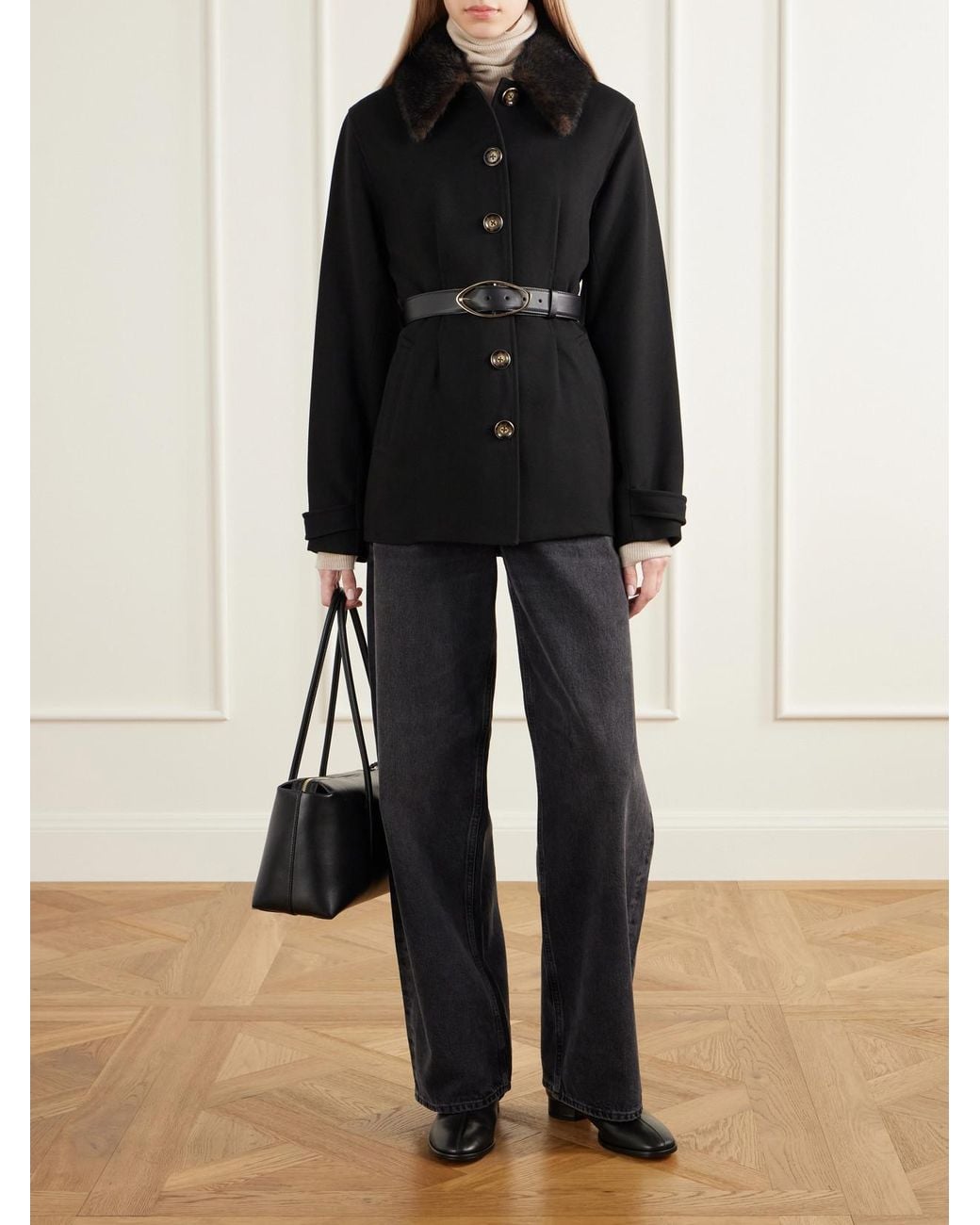 Veronica Beard Black Severine Dickey Plush-Trimmed Crepe Jacket