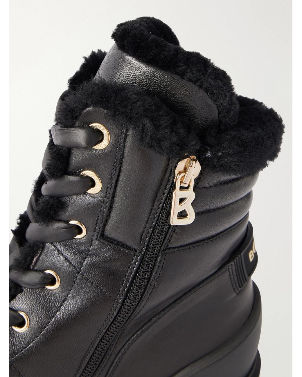 Bogner Black St. Moritz 14 Shearling-Trimmed Leather Ankle Boots