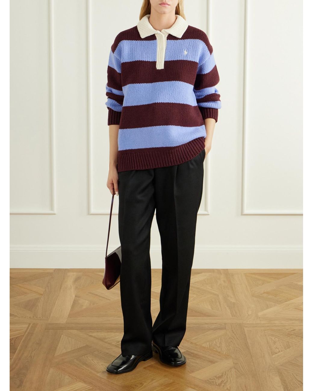 Polo Ralph Lauren Logo-Embroidered Striped Wool-Blend Polo Sweater