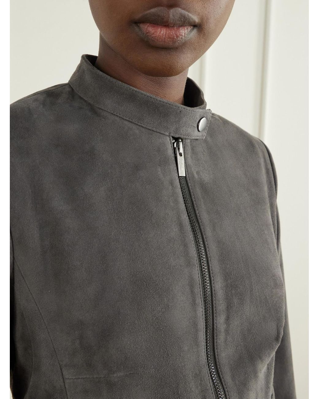 St. Agni Gray Suede Biker Jacket