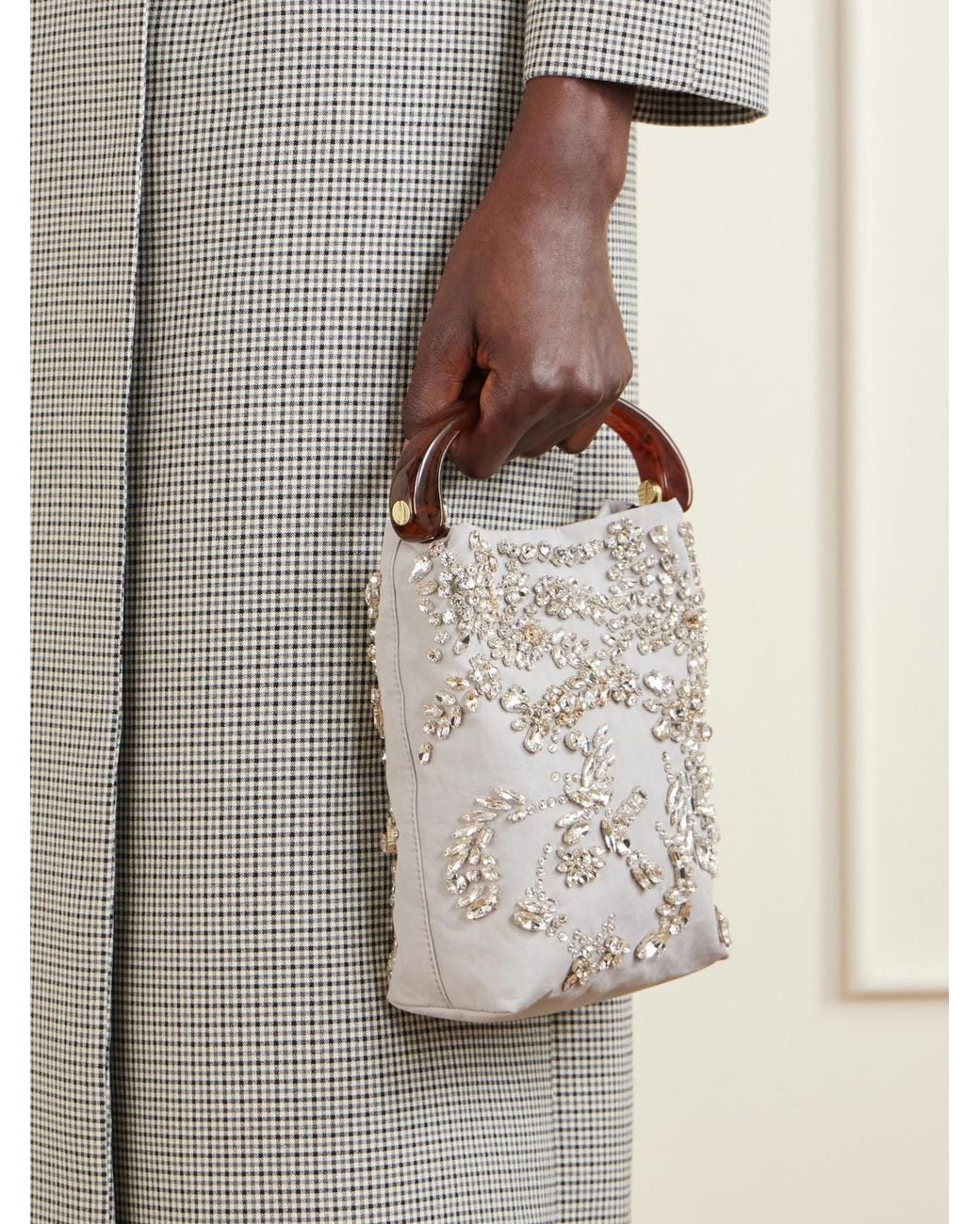 Dries Van Noten Gray Crystal-Embellished Woven Shoulder Bag