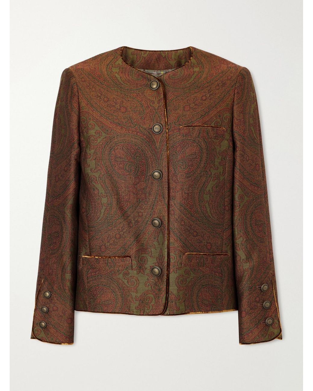 Etro Brown Paisley-Jacquard Crepe Blazer
