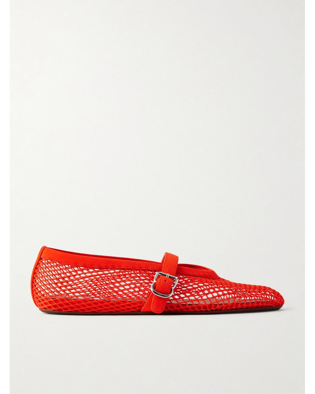 Alaïa Red Suede-Trimmed Mesh Ballet Flats