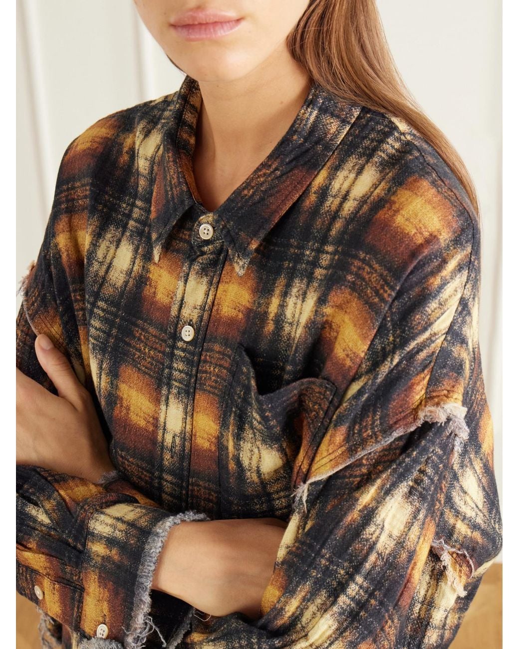 R13 Multicolor Frayed Cotton-Flannel Shirt
