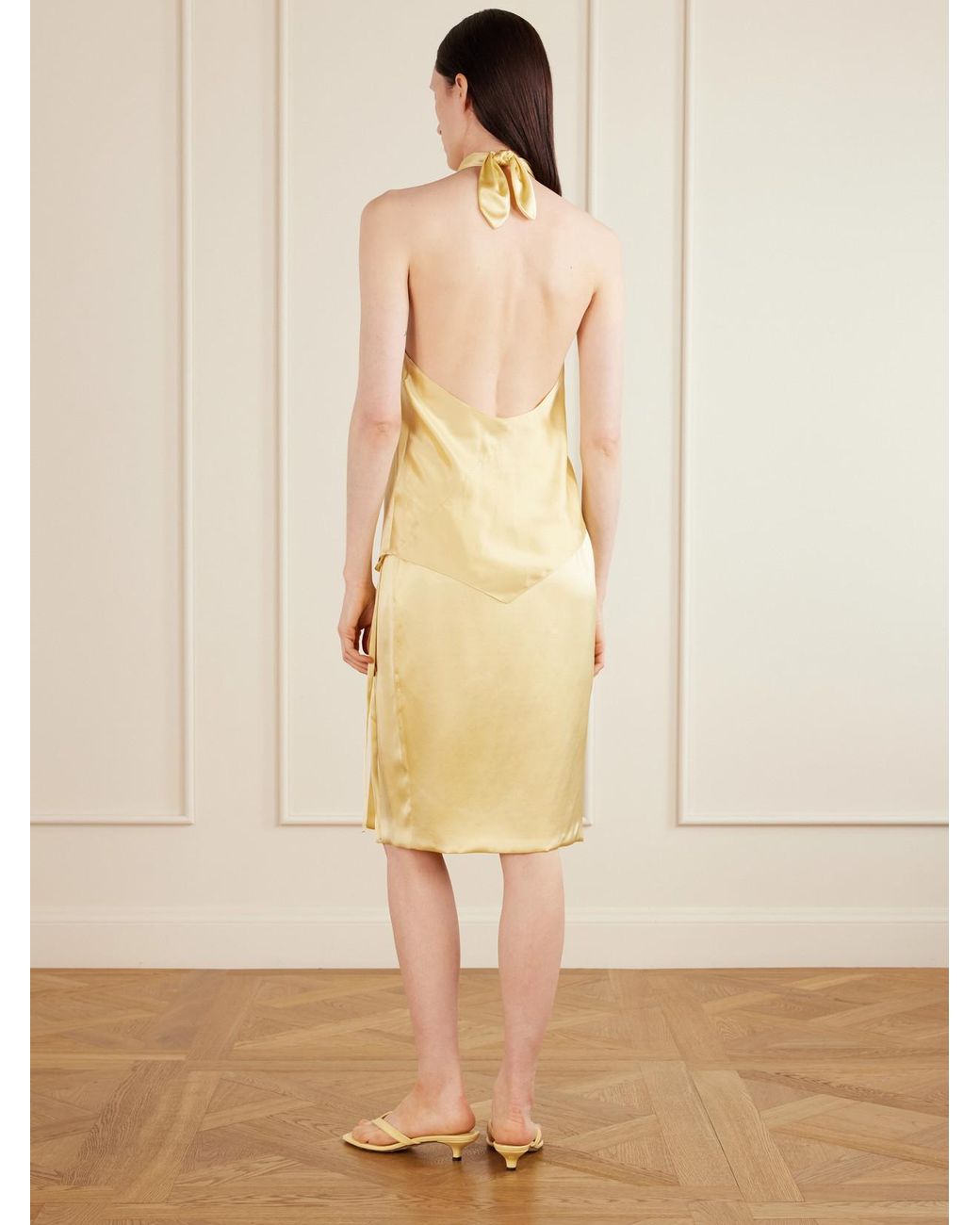 Aflalo Yellow Safira Silk-Satin Halterneck Top