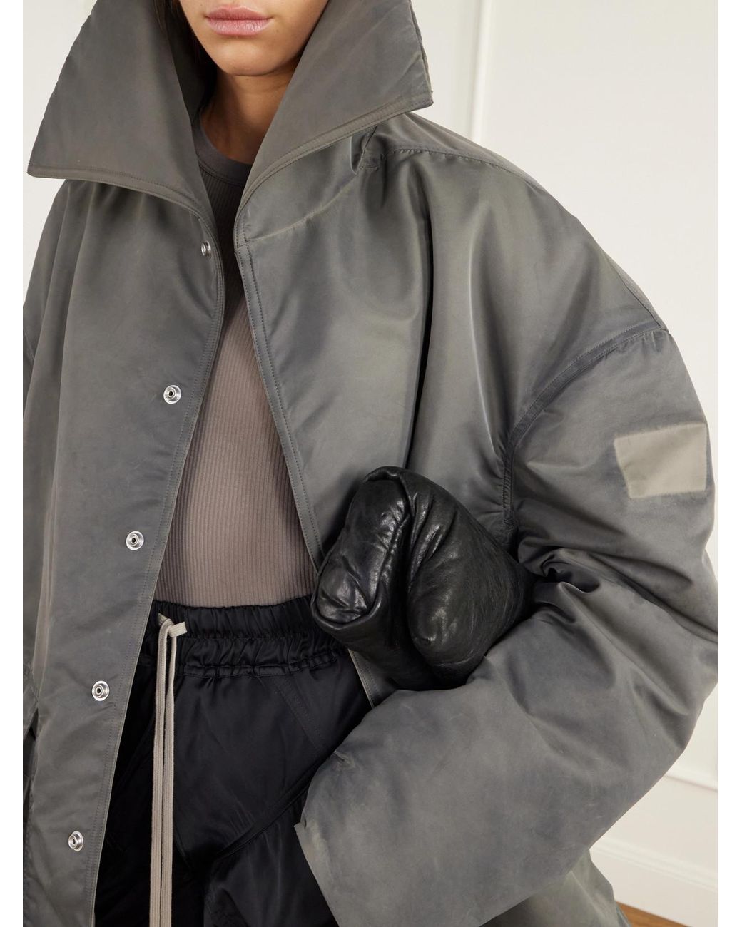 Rick Owens Gray Dracucollar Oversized Distressed Padded Shell Parka