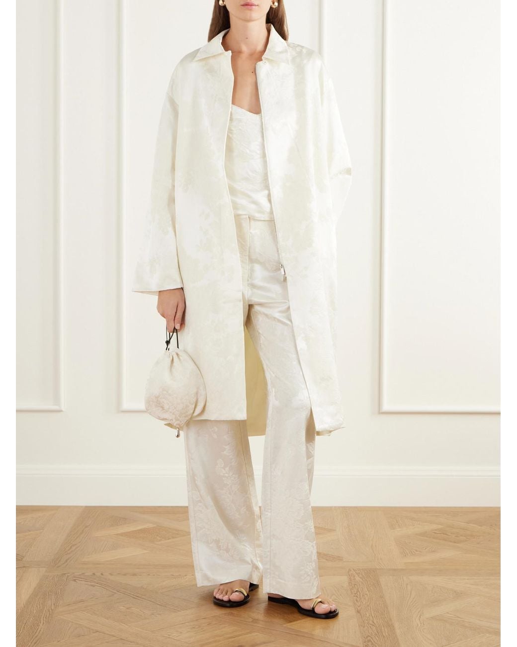 St. Agni White Silk And Wool-Blend Floral-Jacquard Cloqué Coat