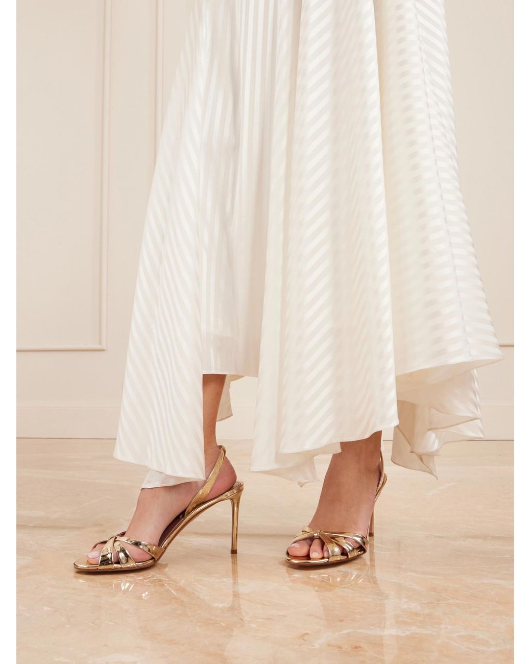 Aquazzura Natural Tati 85 Metallic Leather Sandals