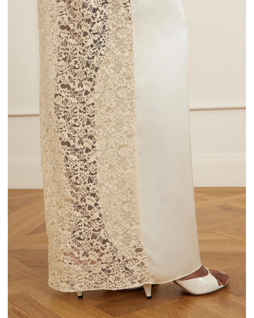 Colleen Allen White Lace-Trimmed Silk-Satin Maxi Skirt