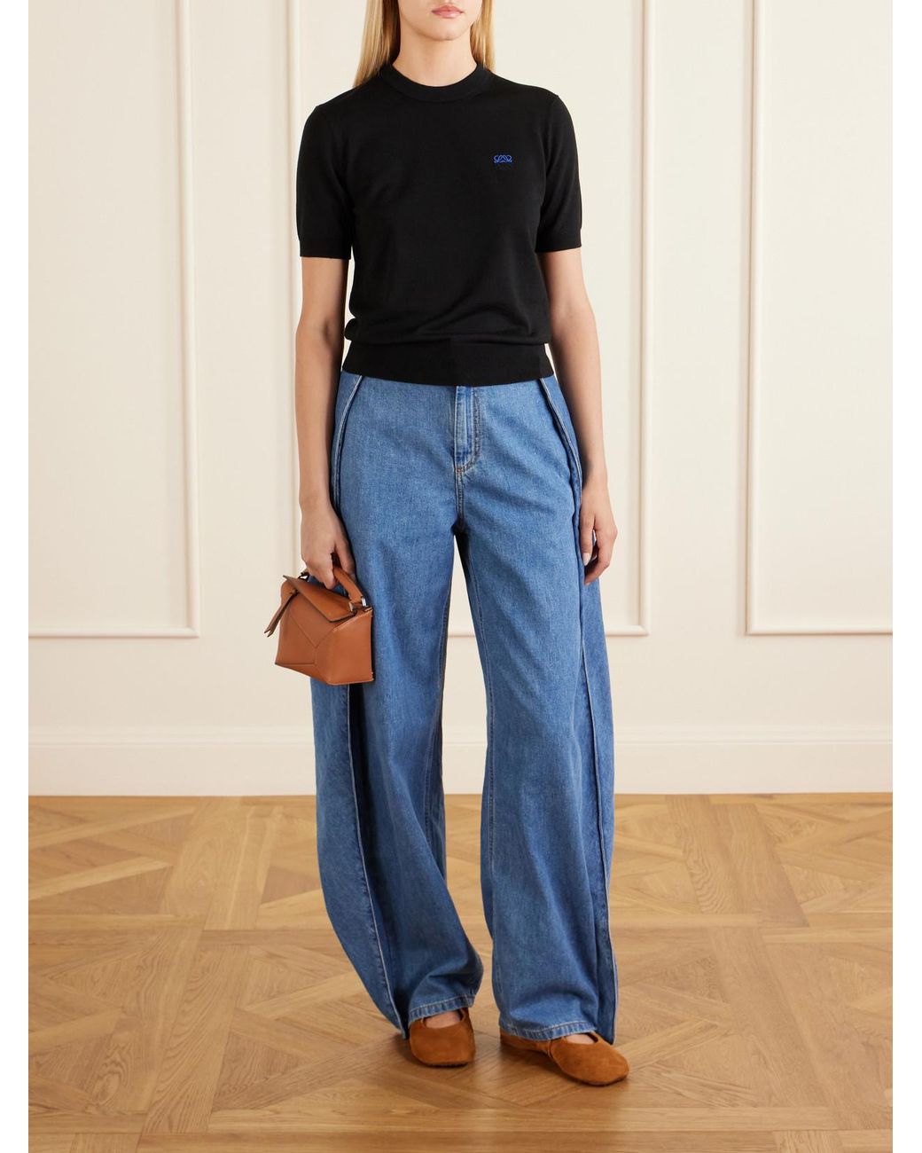 Loewe Black Anagram-Embroidered Wool-Blend Sweater