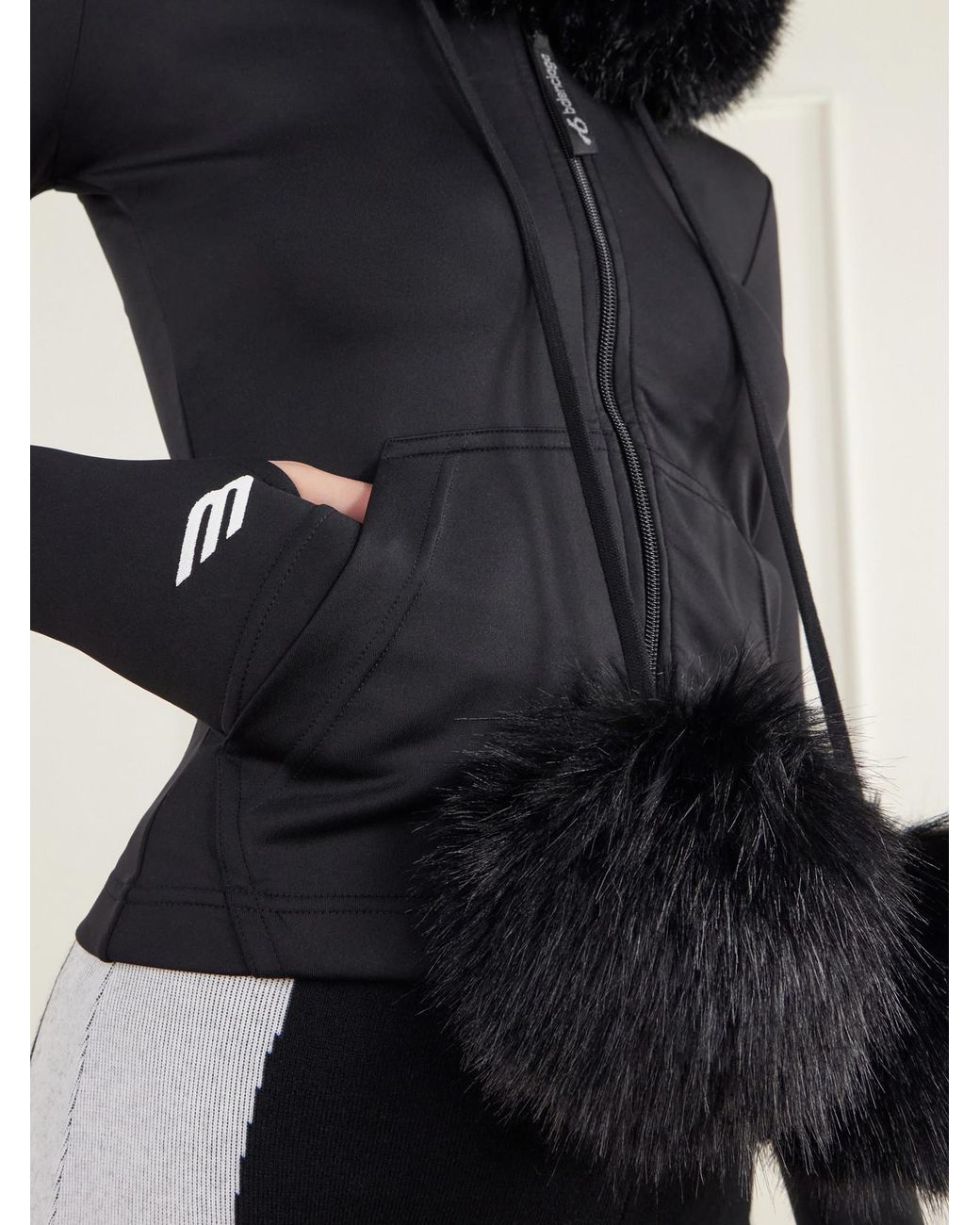Balenciaga Black Plush-Trimmed Stretch-Jersey Hoodie