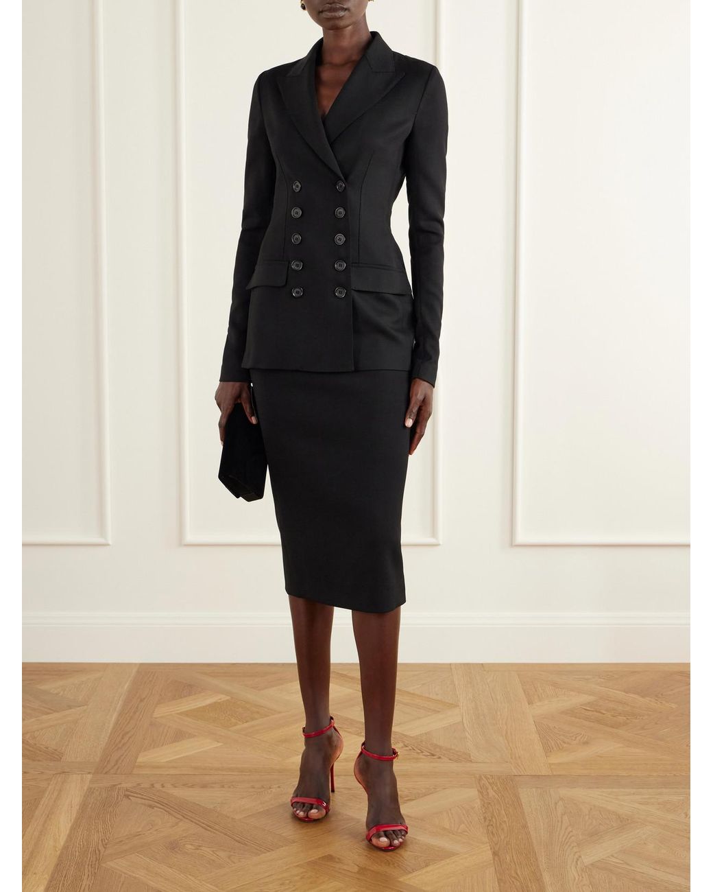 Dolce & Gabbana Black Double-Breasted Grain De Poudre Stretch-Wool Blazer