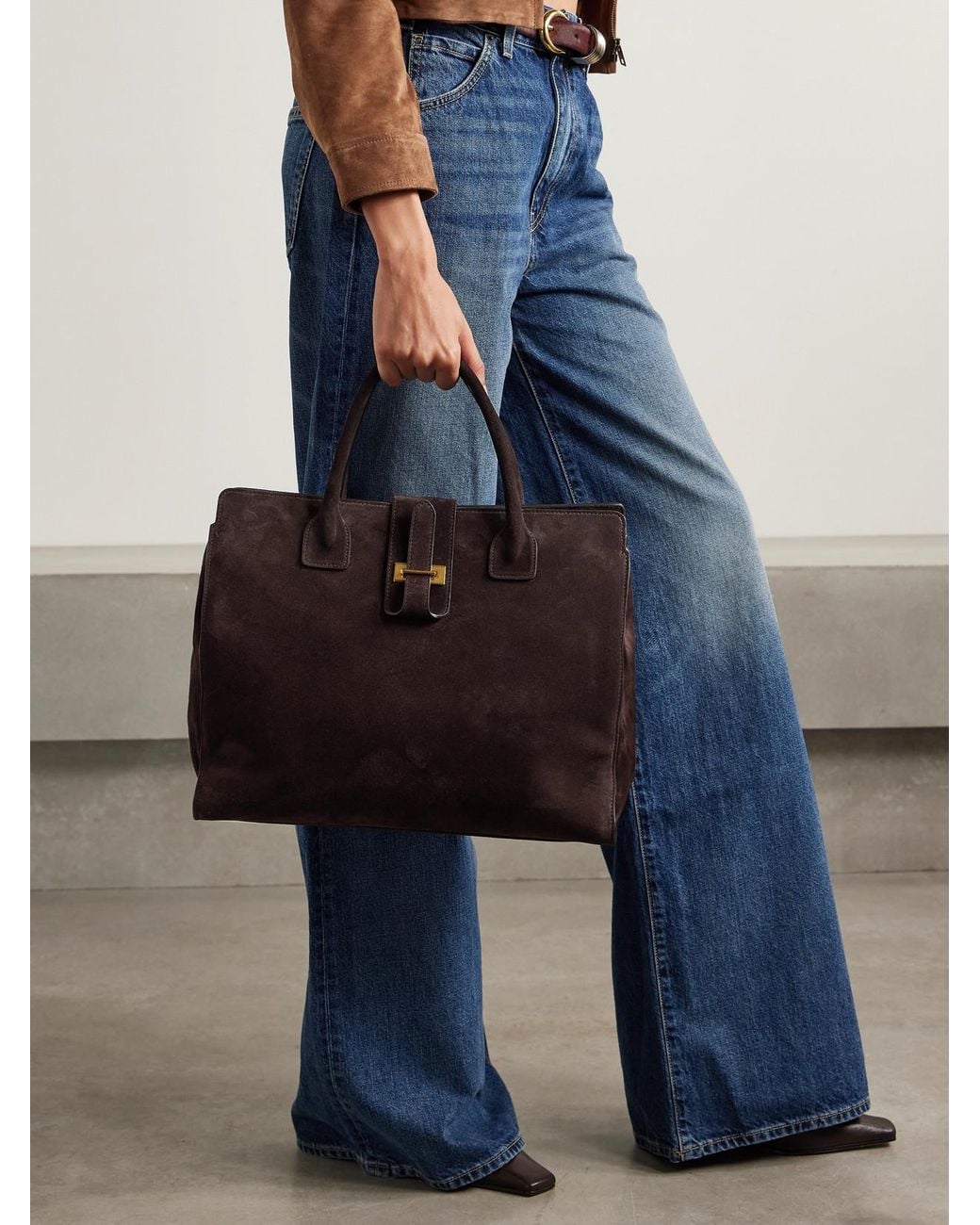 Nili Lotan Black Lou Suede Tote