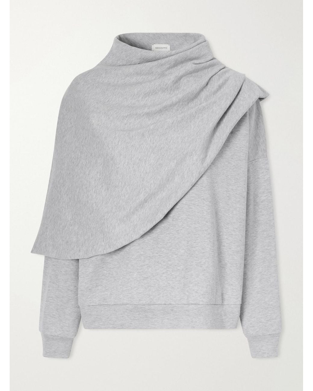 Magda Butrym Gray Cape-Effect Draped Cotton-Blend Jersey Sweatshirt