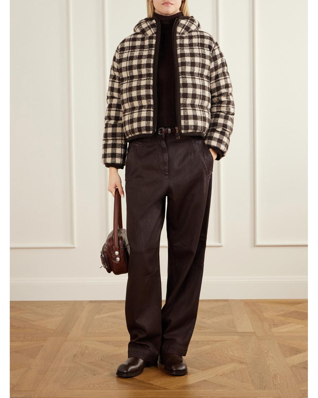 Moncler Black Abstraction Checked Wool-Blend Down Jacket