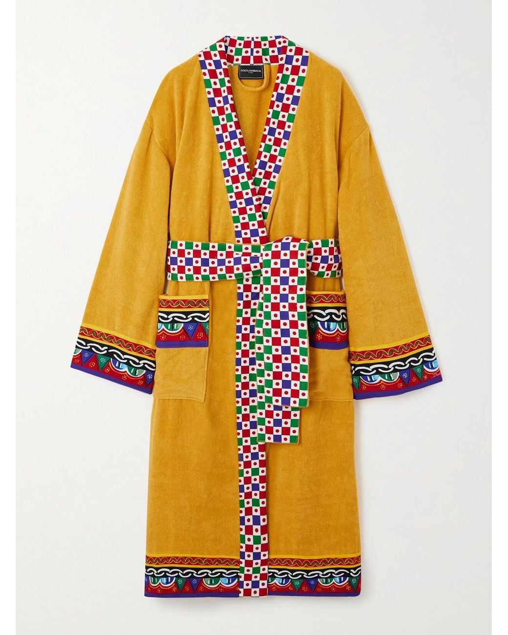 Dolce & Gabbana Yellow Printed Cotton-Terry Robe