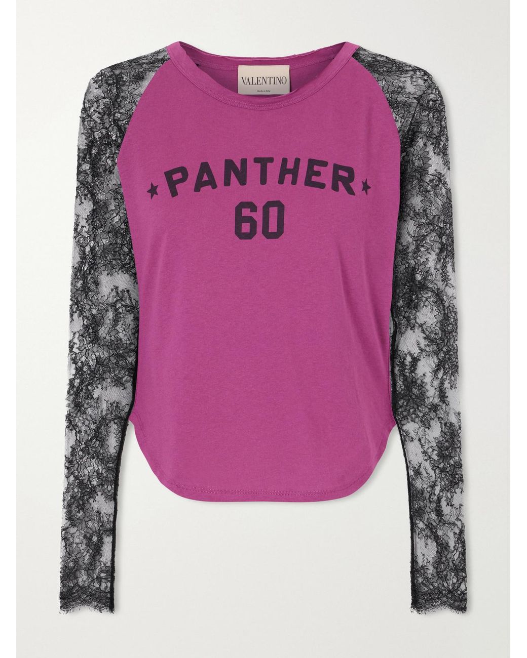 Valentino Garavani Pink Printed Lace-Trimmed Cotton T-Shirt