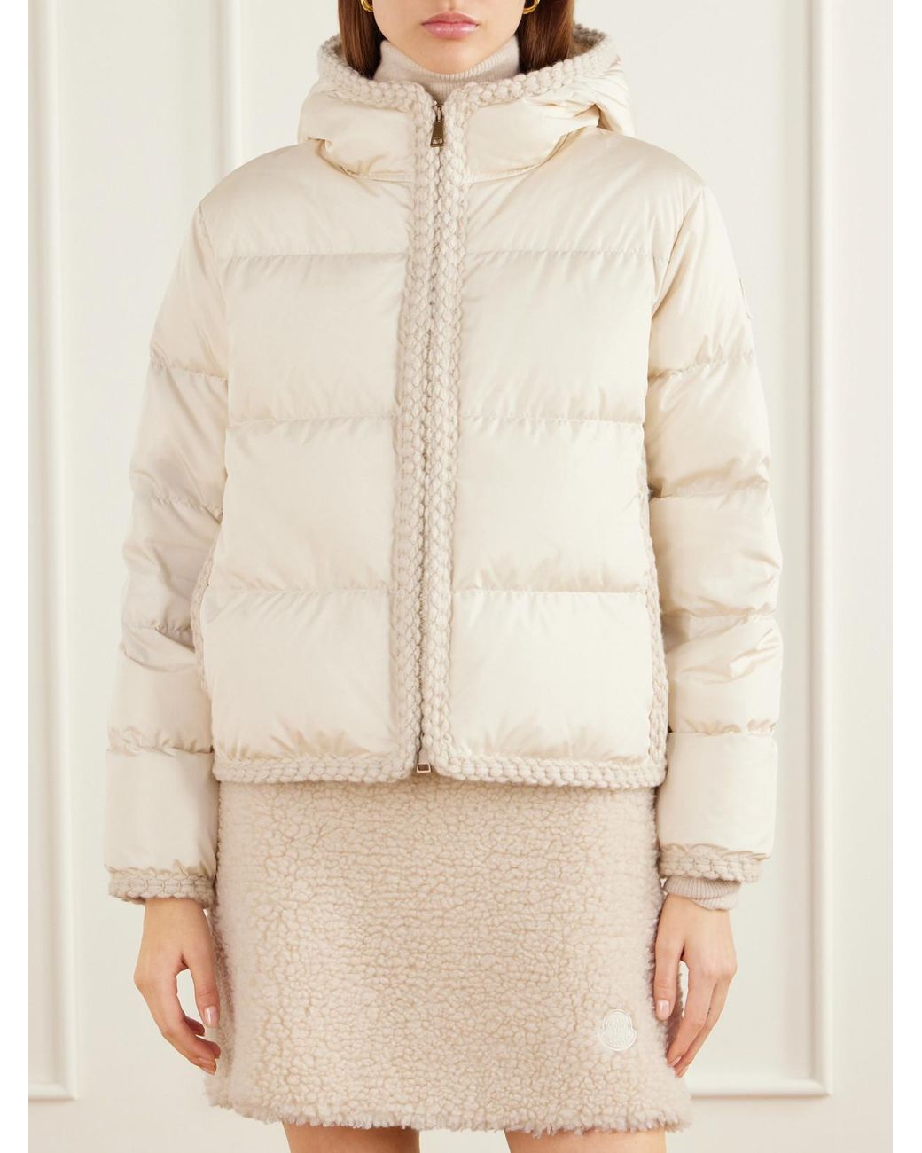 Moncler Natural Evocateur Knit-Trimmed Shell Down Jacket