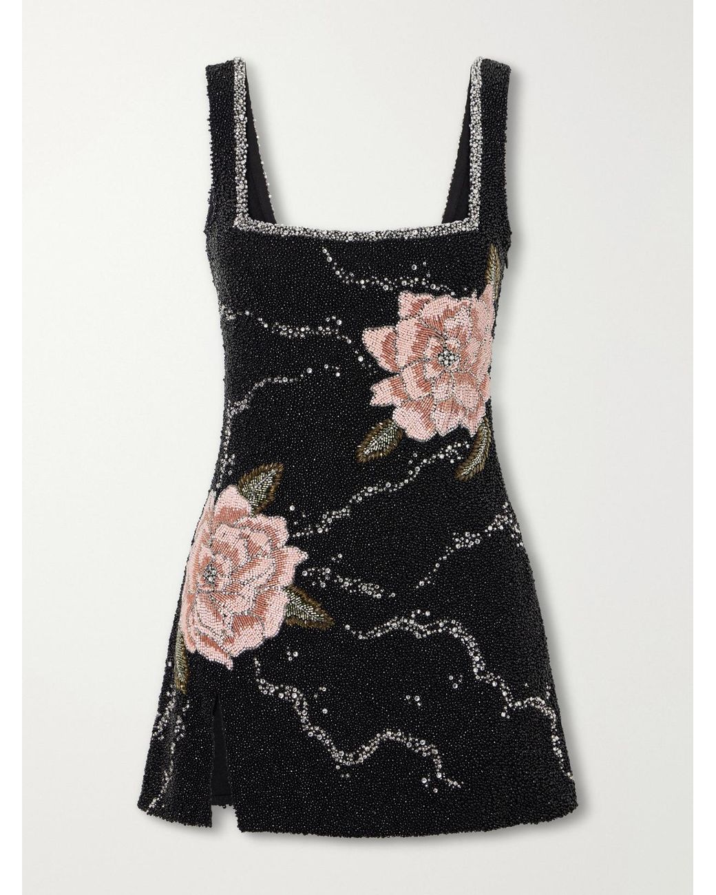 Clio Peppiatt Black Peony Embellished Stretch-Mesh Mini Dress