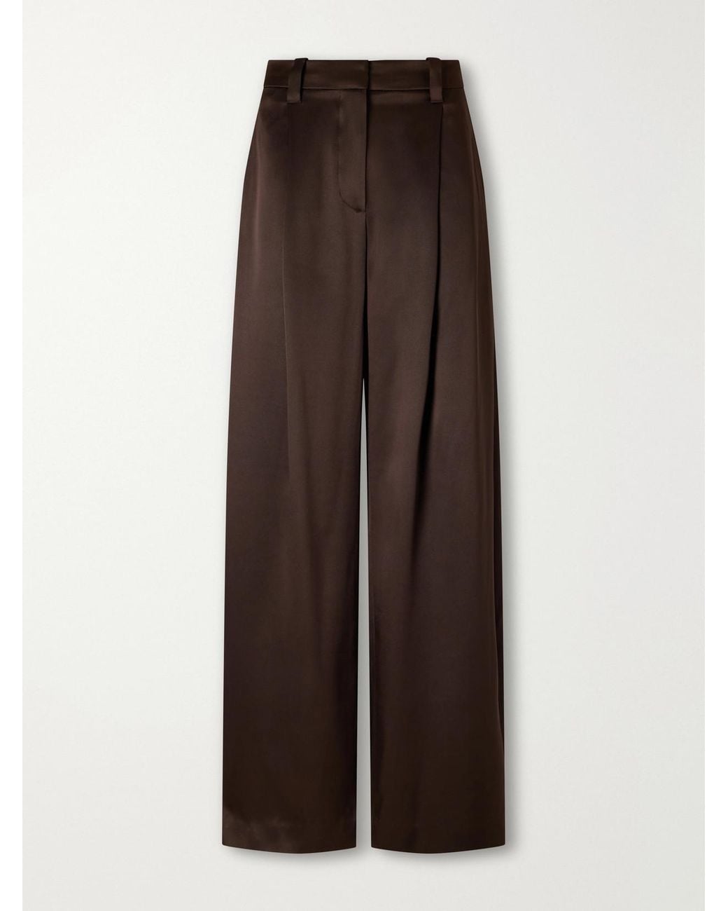 Brunello Cucinelli Brown Silk-Satin Wide-Leg Pants