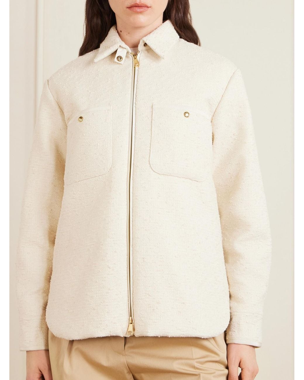 Moncler Natural Appliquéd Quilted Shell And Tweed Down Jacket