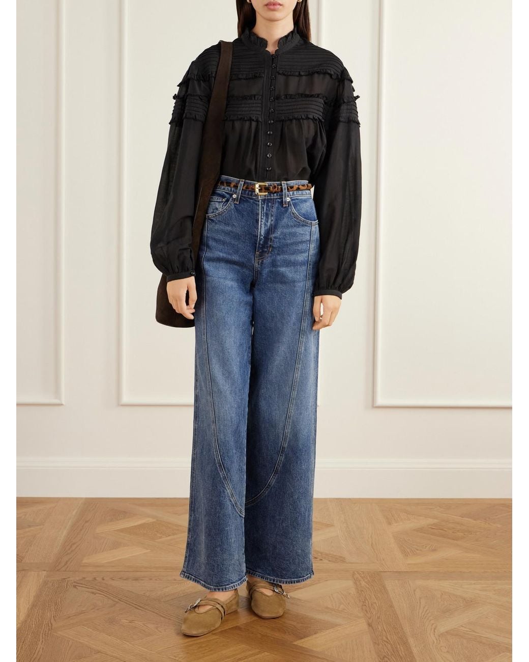 Veronica Beard Blue Taylor Mid-Rise Wide-Leg Jeans