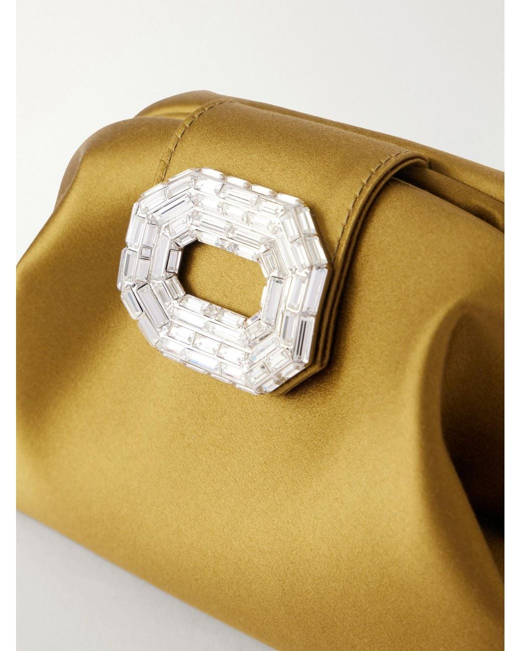 AMINA MUADDI Metallic Camelia Crystal-Embellished Satin Clutch