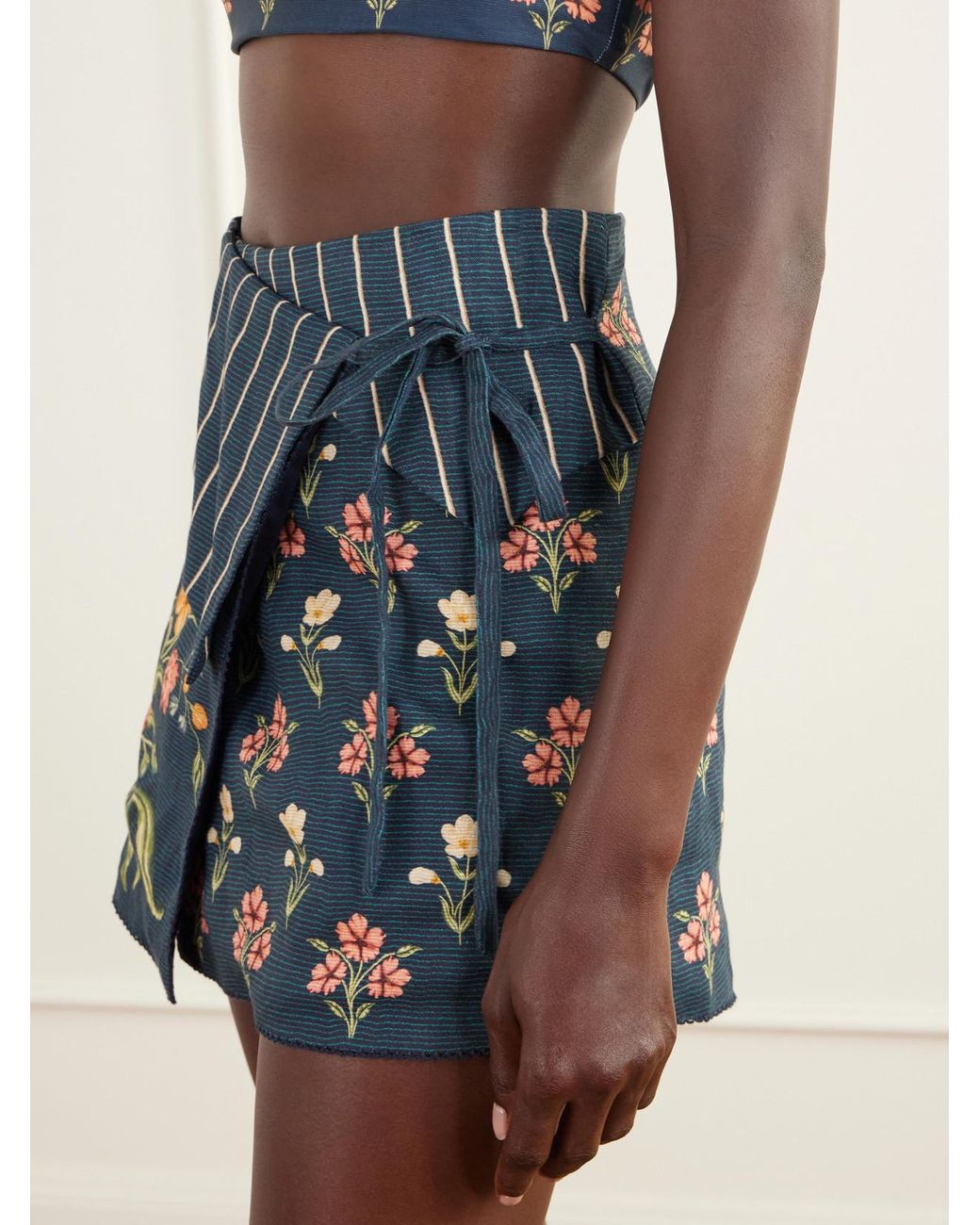 Agua Bendita Blue Arte Striped Floral-Print Linen Woven Coverup