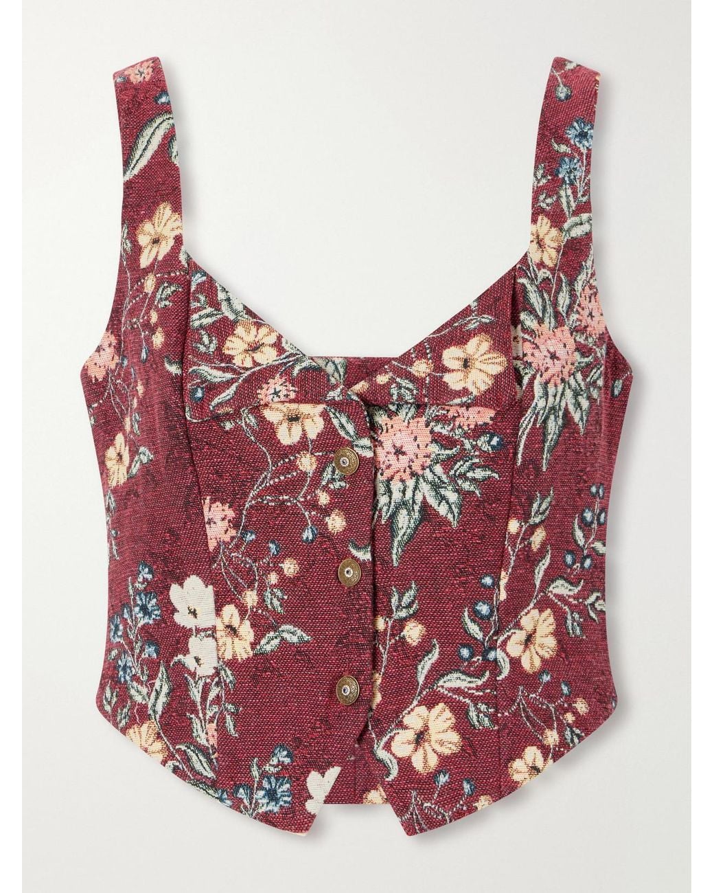 Agua Bendita Pink Pergamino Floral-Jacquard Cotton-Blend Vest