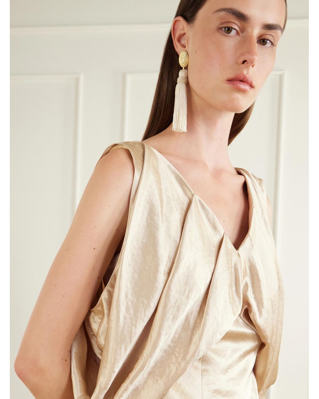 Abadia Natural Laila Pleated Satin Blouse