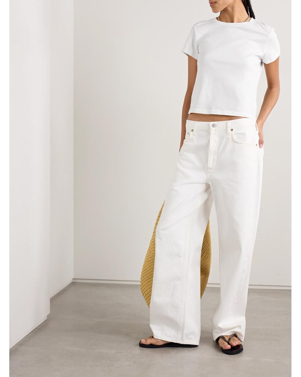 Agolde White Adine Cropped Organic Cotton-Jersey T-Shirt