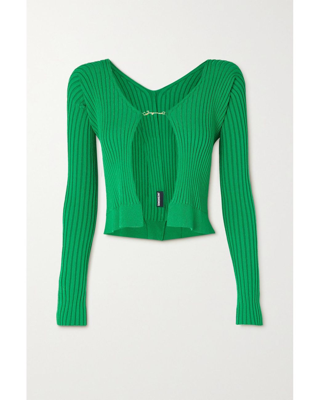 Jacquemus Pralù Cropped Embellished Ribbedknit Cardigan in Green Lyst