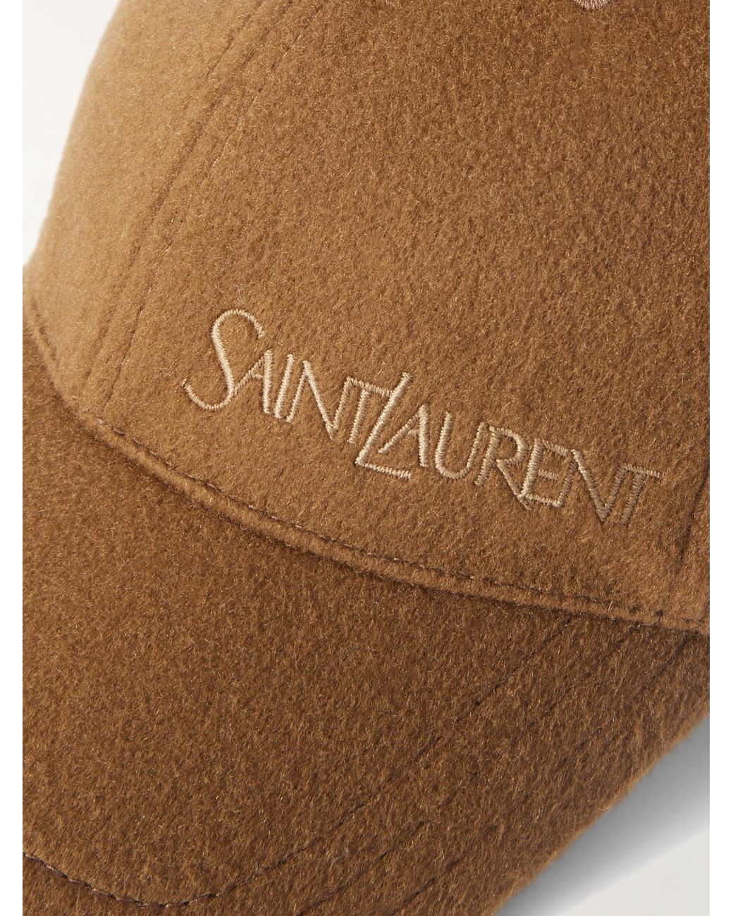 Saint Laurent Brown Embroidered Brushed Cashmere Baseball Cap