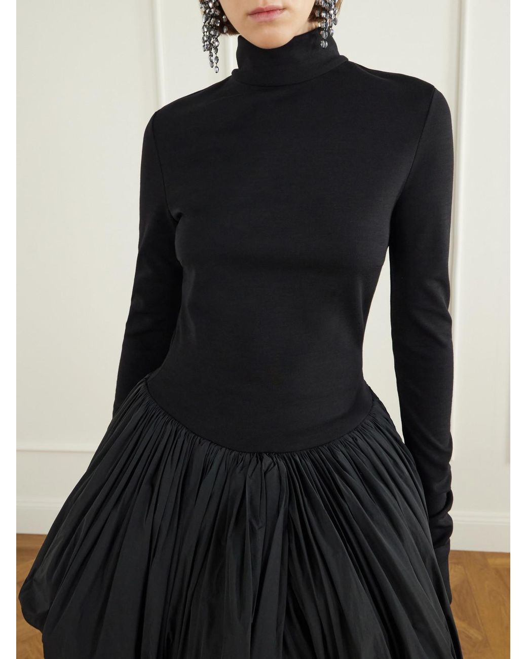 Magda Butrym Black Wool-Blend Jersey And Shell Balloon Mini Dress