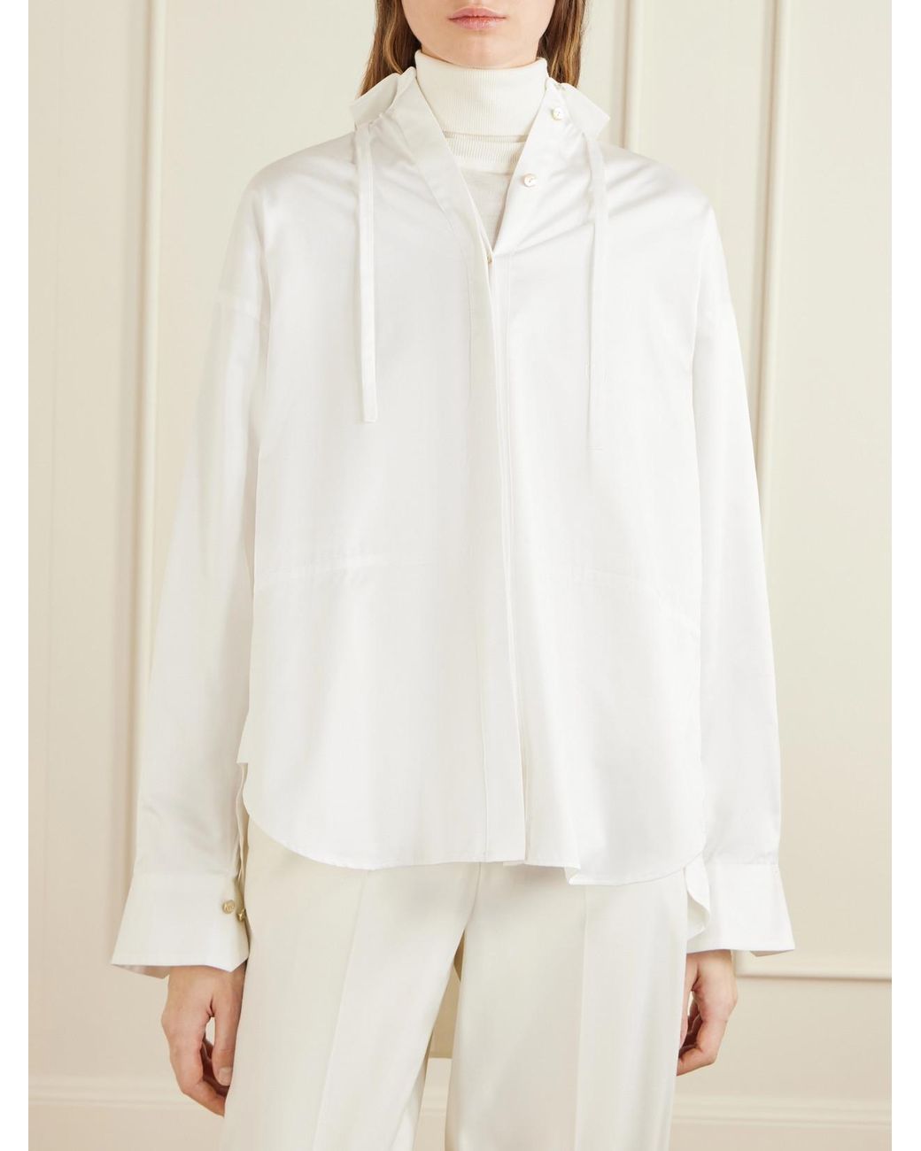 RÙADH White Dune Tie-Detailed Cotton-Sateen Shirt