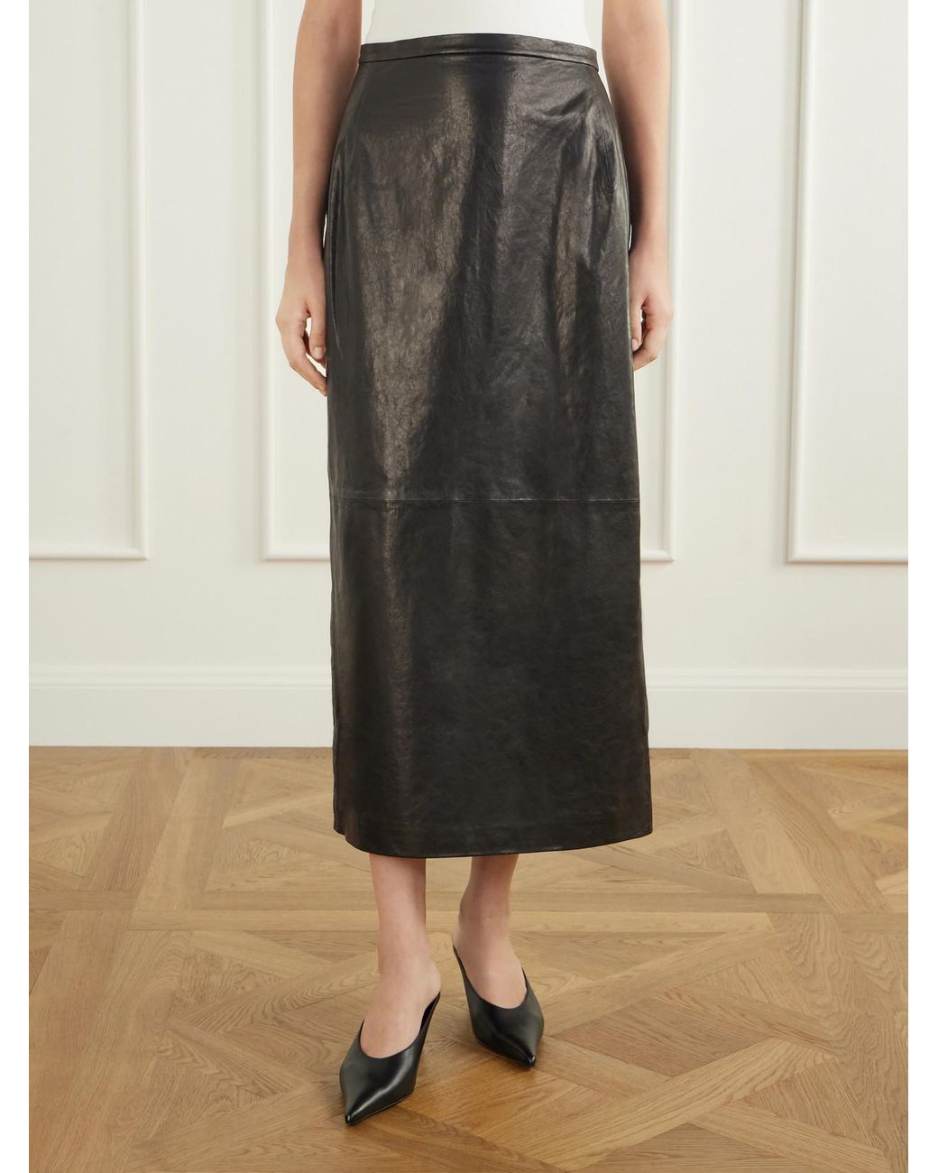 Magda Butrym Black Leather Midi Skirt