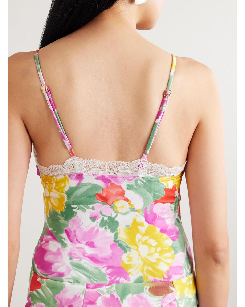 Chloé Gray Lace-Trimmed Floral-Print Swimsuit