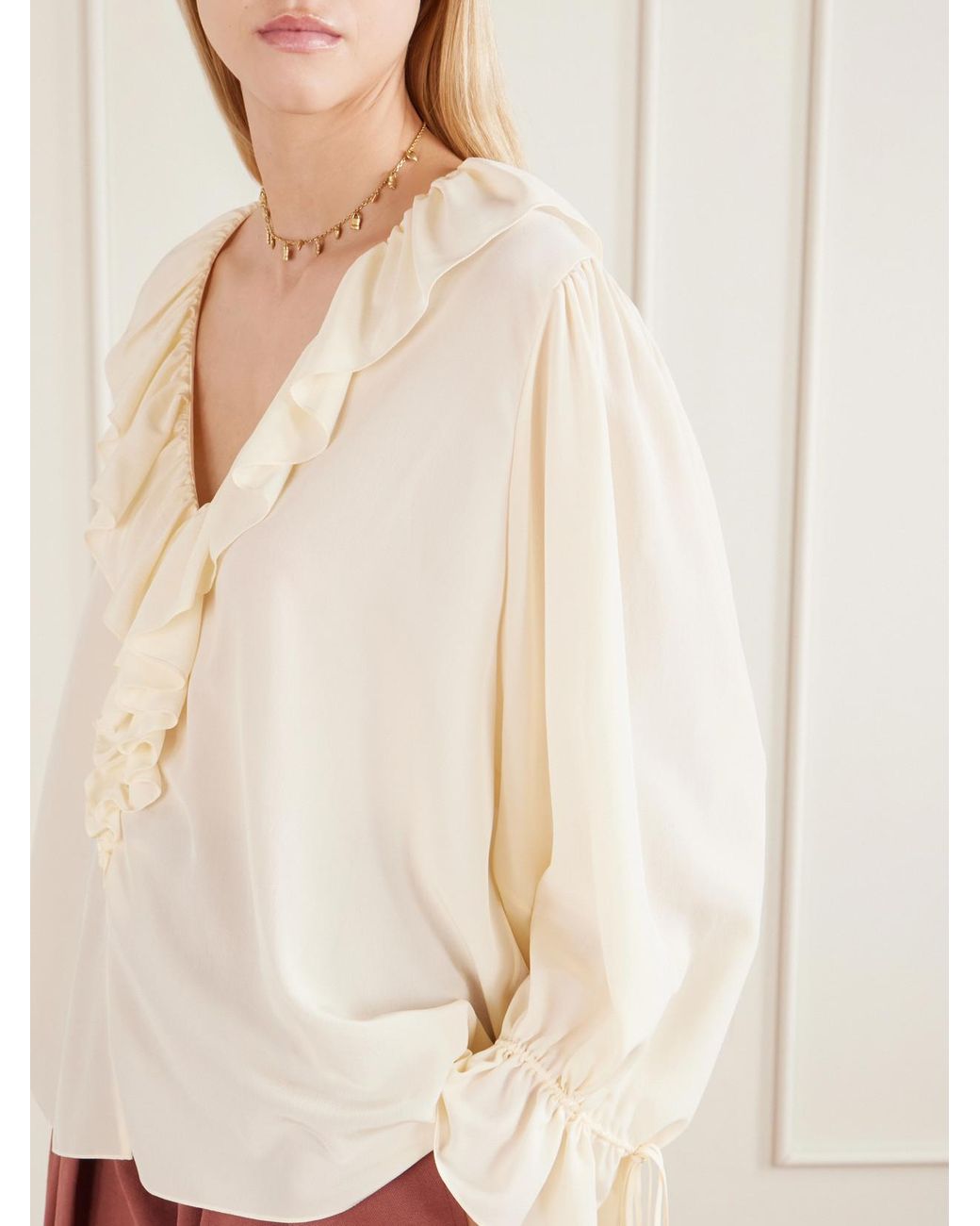Chloé Natural Ruffled Silk Crepe De Chine Blouse