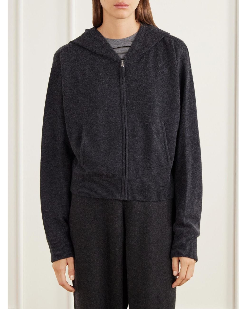 Allude Black Wool And Cashmere-Blend Hooded Zip-Up Cardigan And Tapered Pants Set