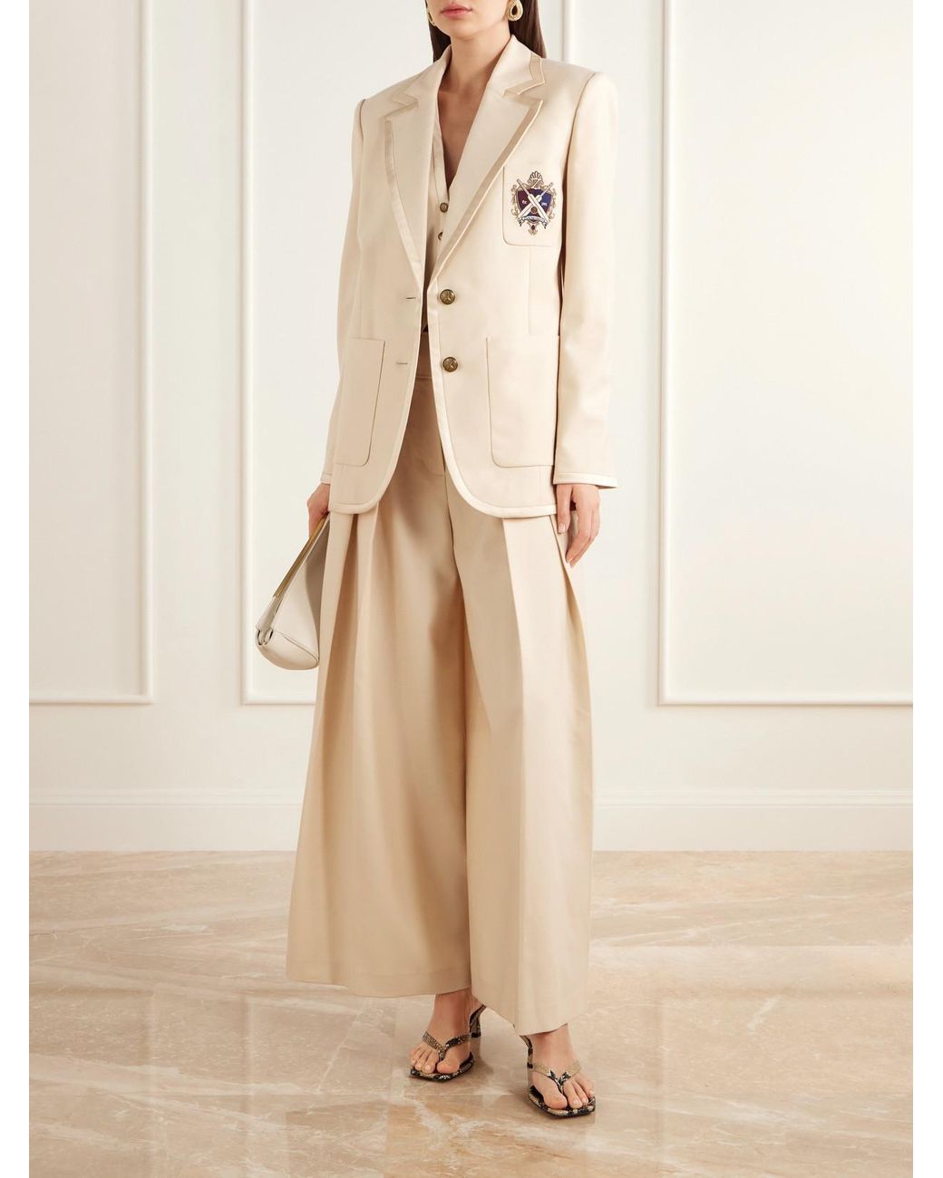 Zimmermann Natural Valiant Logo-Embroidered Satin-Trimmed Wool-Blend Cady Blazer
