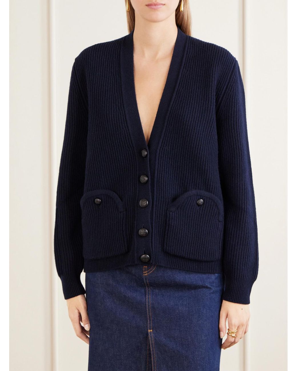 Blazé Milano Blue Ribbed Wool And Cashmere-Blend Cardigan