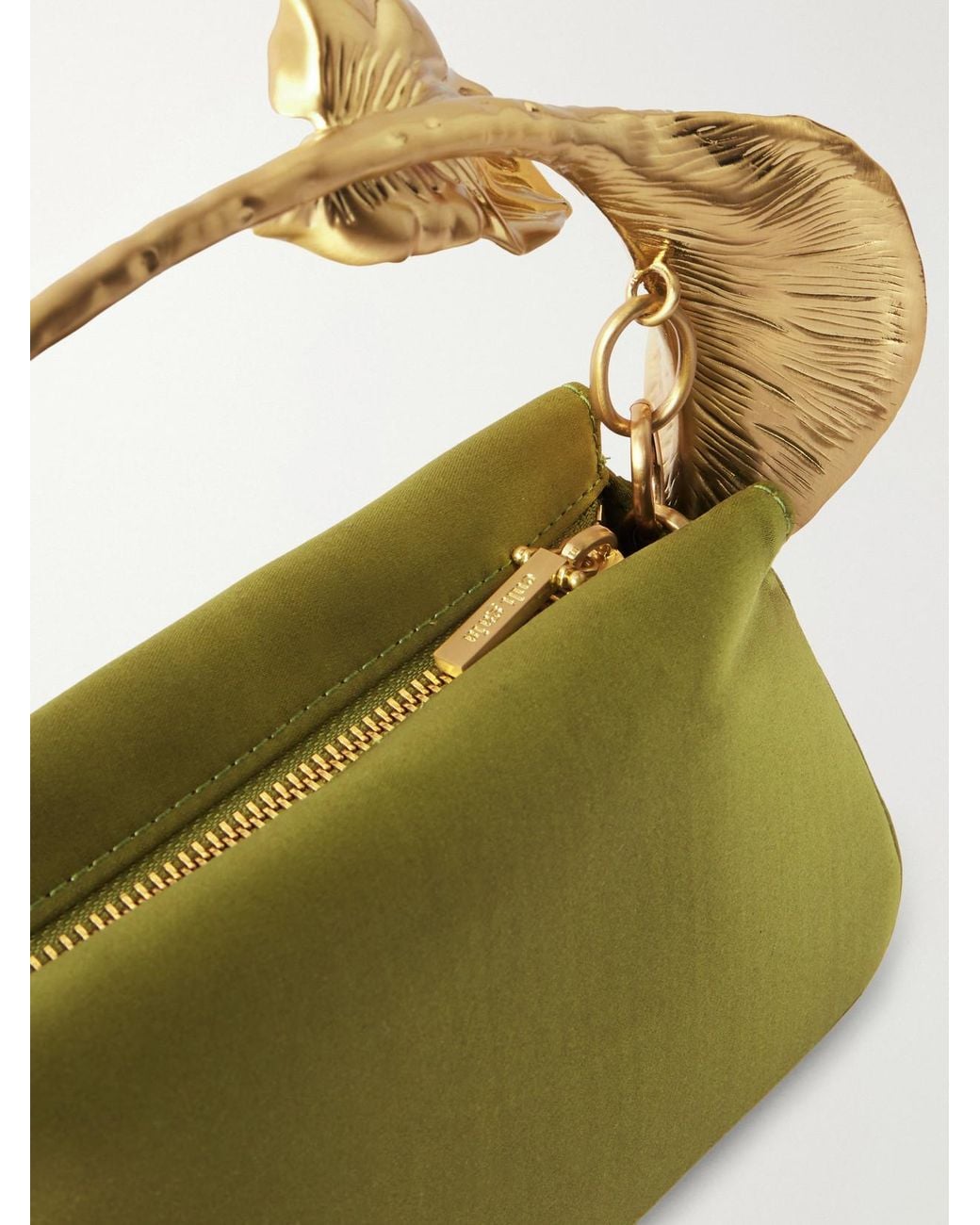 Cult Gaia Green Calla-Tone Floral-Embellished Satin Top-Handle Bag