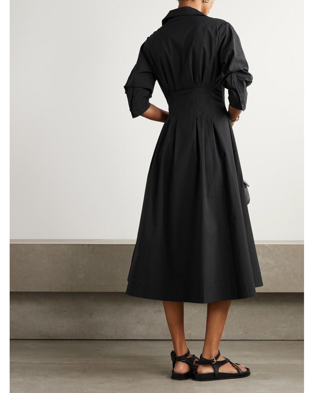 Jonathan Simkhai Black Jazz Pleated Cotton-Blend Poplin Midi Shirt Dress