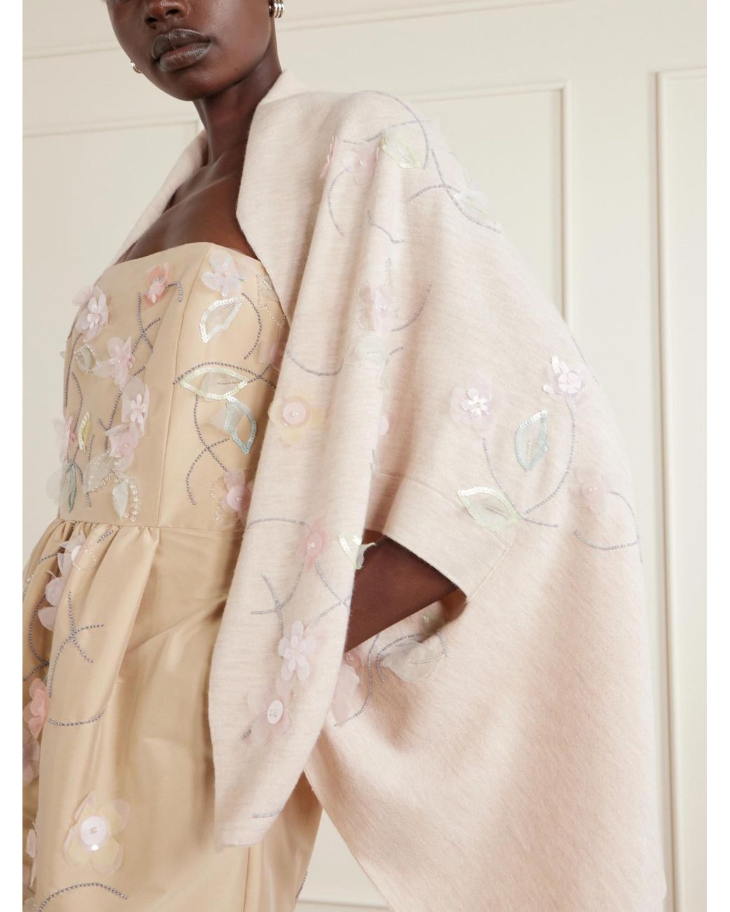 BERNADETTE Natural Shirene Embellished Embroidered Cashmere-Blend Cape