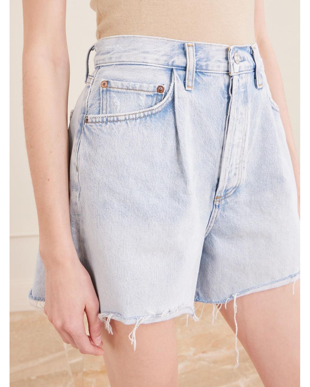 Agolde Blue Rhoda Frayed Organic Denim Shorts