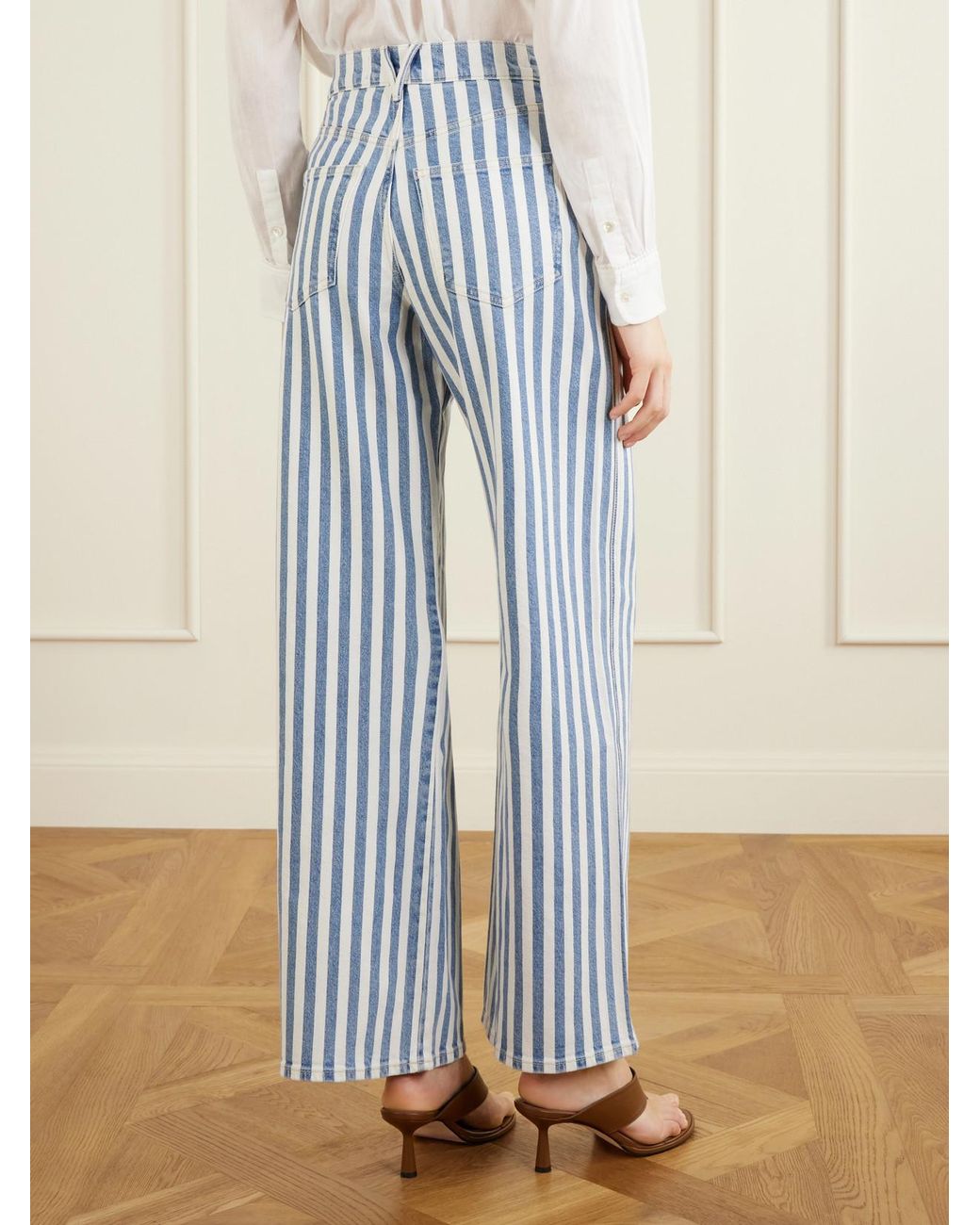 Veronica Beard Blue Taylor Striped High-Rise Wide-Leg Jeans