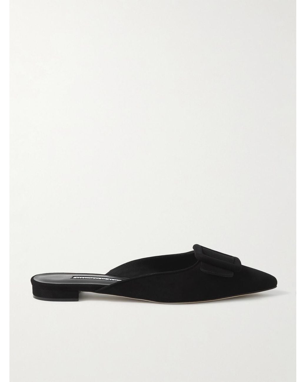 Manolo Blahnik White Maysale Buckled Suede Point-Toe Flats