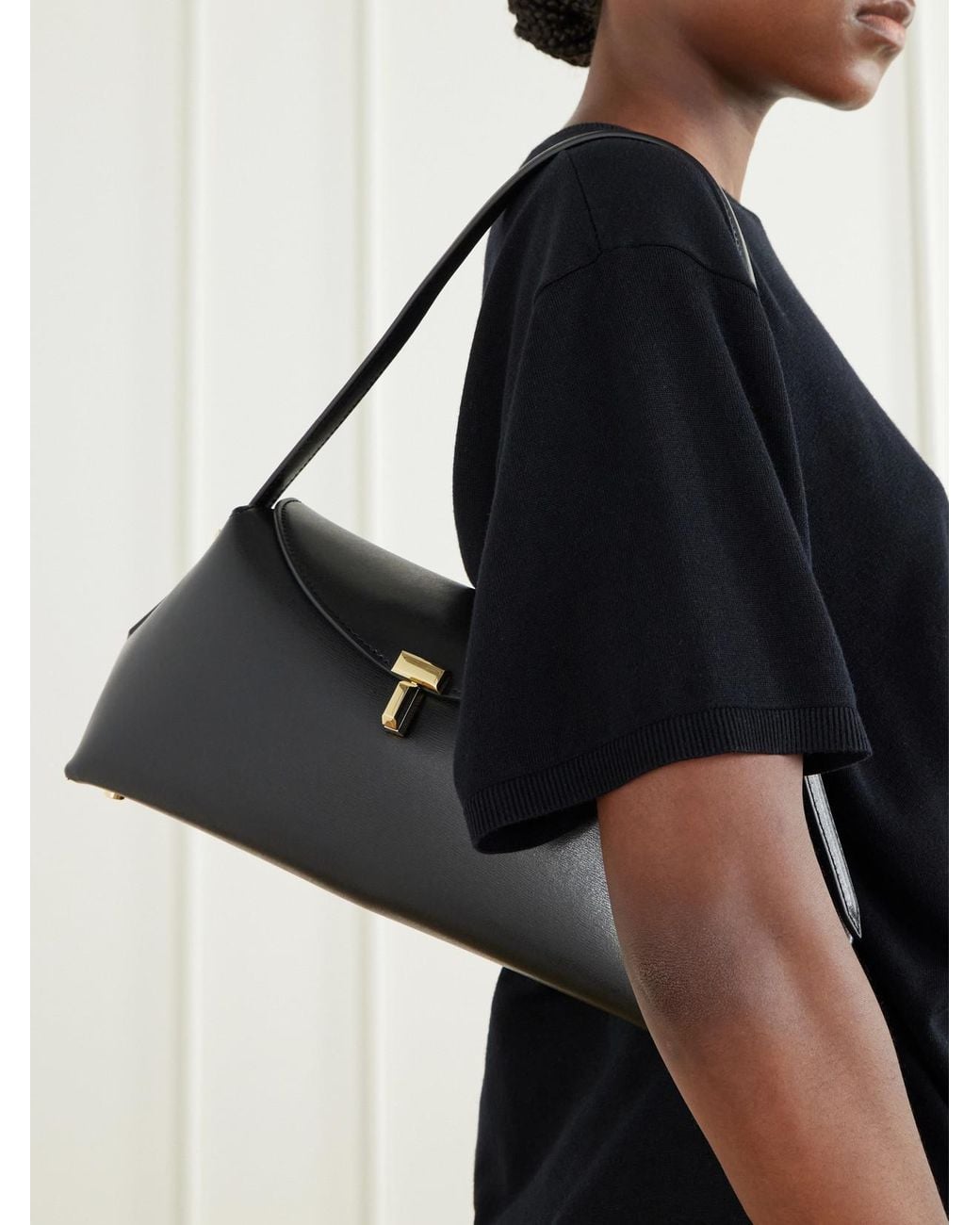 Totême Black Palmellato Leather Shoulder Bag