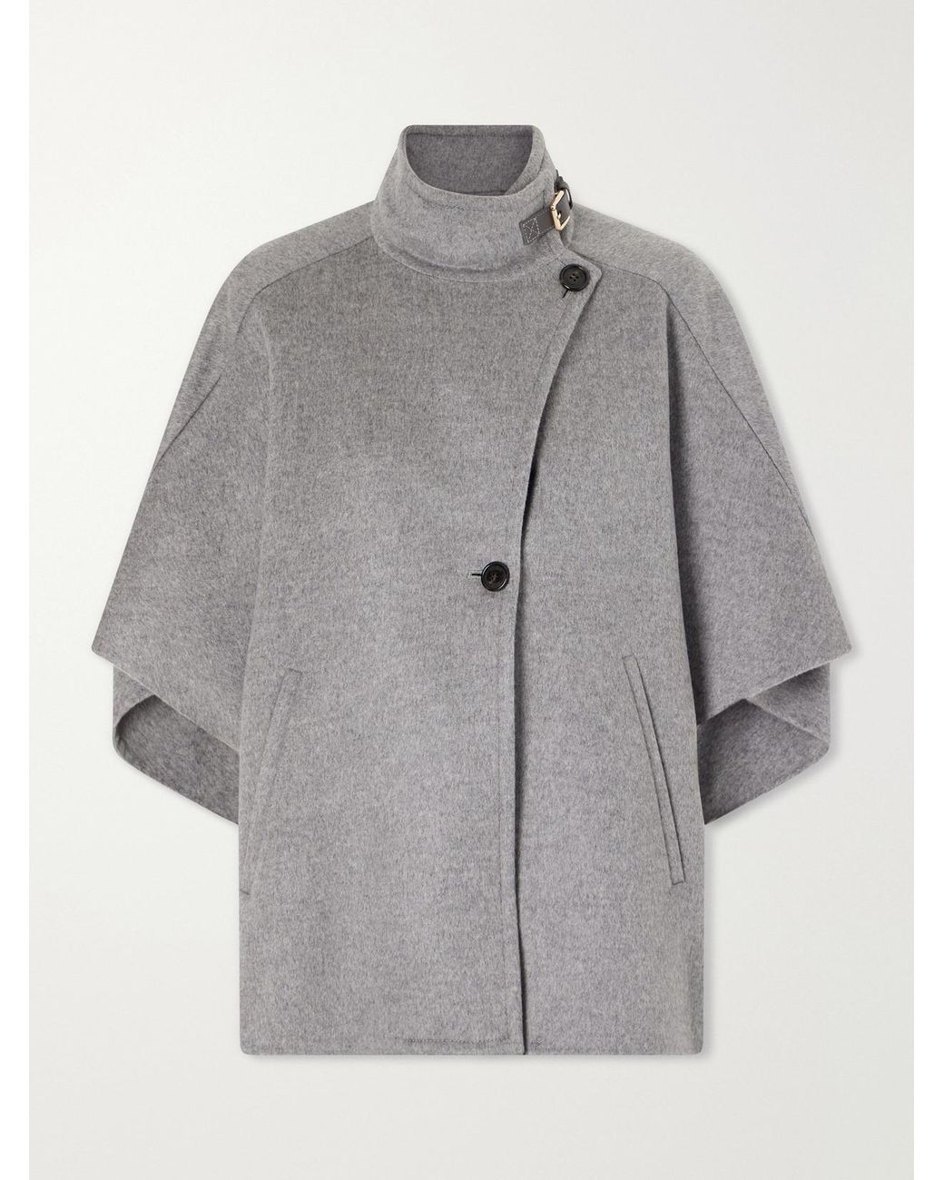 Max Mara Gray Derrik Buckled Leather-Trimmed Cashmere Cape