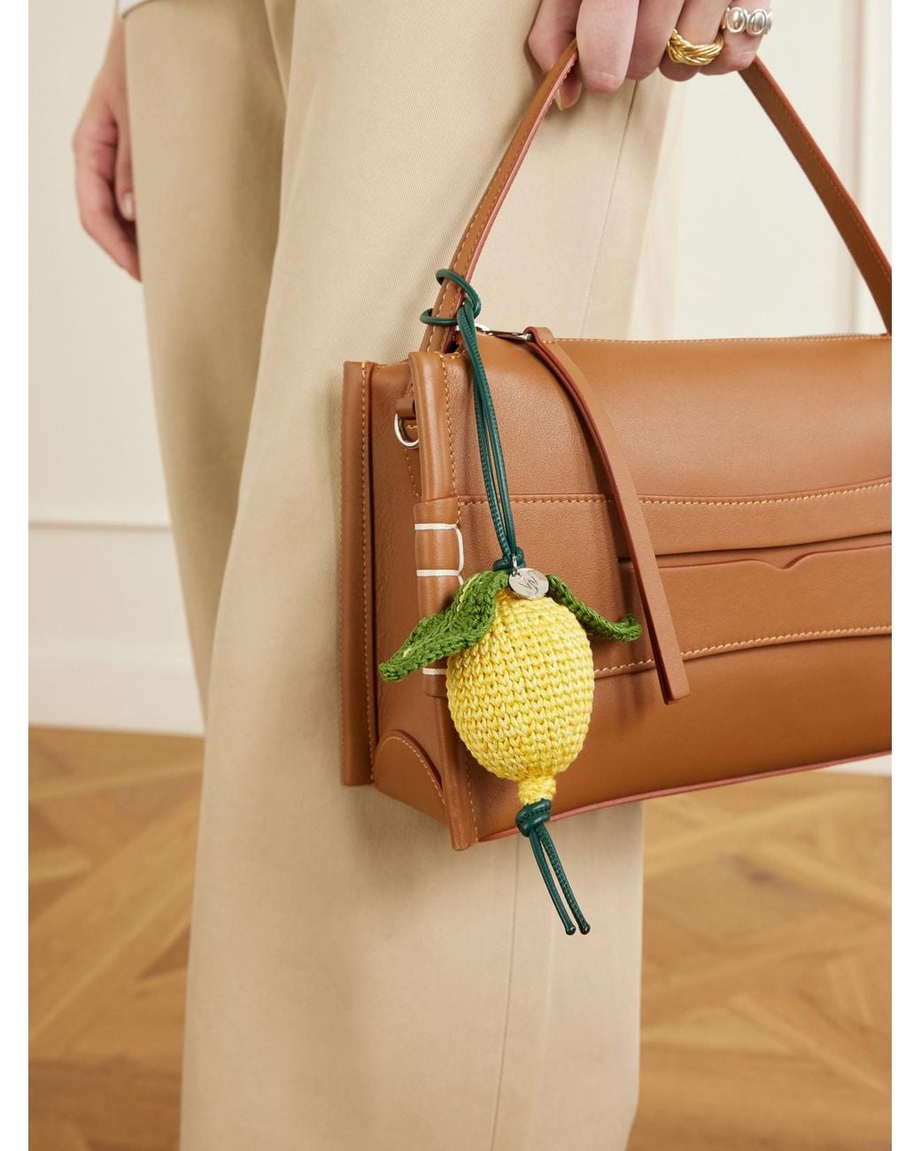 J.W. Anderson White Lemon Crocheted Cotton And Leather Bag Charm